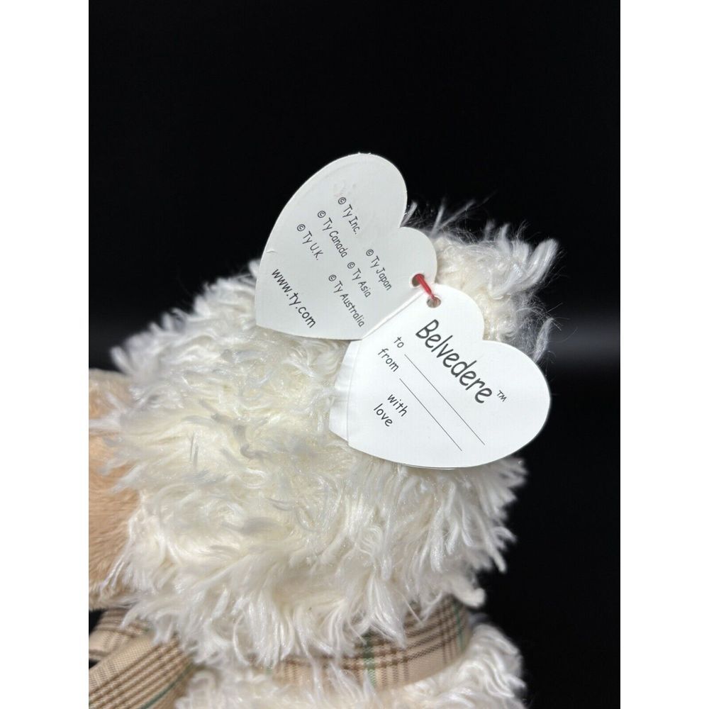 Ty Classic Belvedere The Cream Colored Bear with Plaid Ribbon Medium 10" - Picture 3 of 4